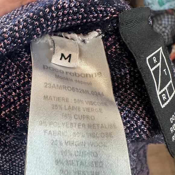 Paco Rabanne Blue Logo Knit Midi Dress MEDIUM Bodycon Career Wool Designer $940 - Picture 13 of 13